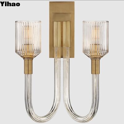 Αγορά Σύγχρονη λαμπτήρα τοίχου χαλκού με 2700K ζεστό λευκό φως και γυάλινη σκιά για καθιστικό και υπνοδωμάτιο σε απευθείας σύνδεση κατασκευή