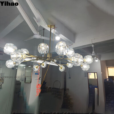 Yihao Custom Brass Body Crystal Shade Chandelier με 3500K ζεστό λευκό LED για κρεμαστό φως σαλονιού ξενοδοχείου